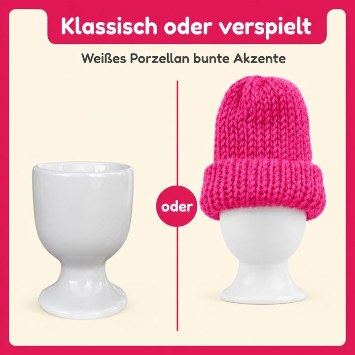 MIJOMA Set Eierbecher Eierhalter Eierständer weiss mit farbigem Dekor, aus Keramik je 6.5 x 5 cm (Bl