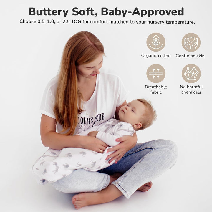Mama Cheetah Baby Sleep Sack 2.5 TOG, Organic Cotton Baby Wearable Blanket with Two-Way Zipper, Swad