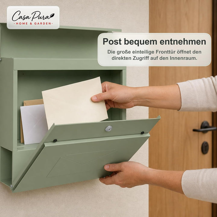 casa pura Briefkasten Laurent aus verzinktem Stahl – abschliessbarer Wandbriefkasten mit Zeitungsfac
