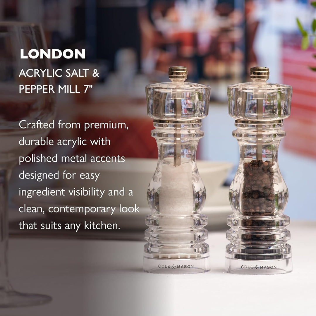 Cole & Mason London Salz- und Pfeffermühlen-Set aus Acryl, 180 mm, Precision+ Carbon/Keramik-Mechani