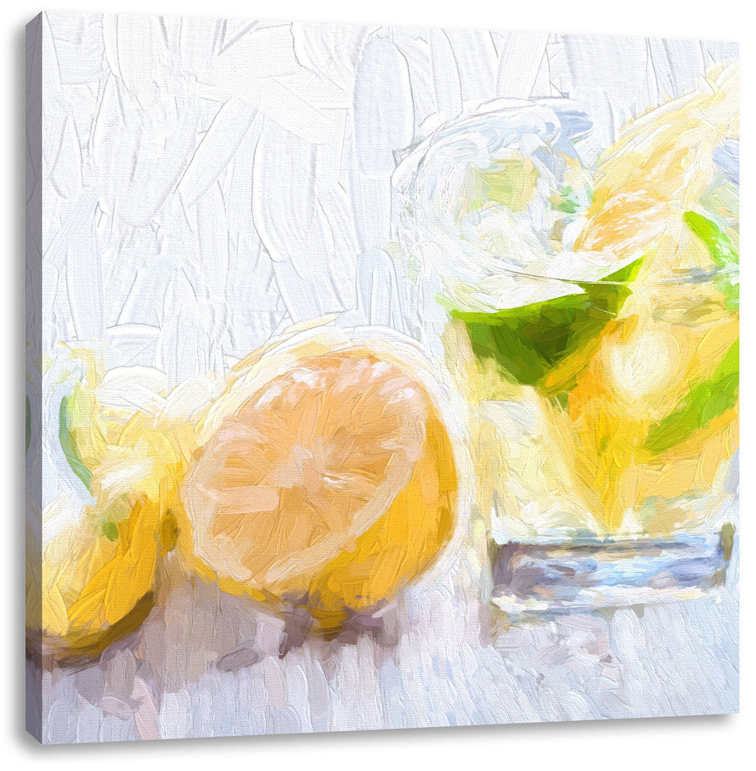 Pixxprint Gin Tonic Shot mit Zitronen als Leinwandbild Quadratisch/Grösse: 70x70 / Wandbild/Kunstdru