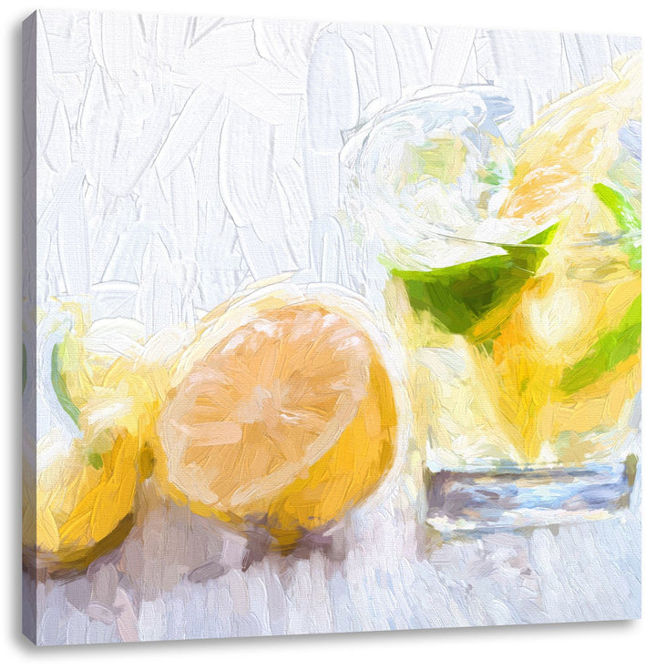 Pixxprint Gin Tonic Shot mit Zitronen als Leinwandbild Quadratisch/Grösse: 70x70 / Wandbild/Kunstdru