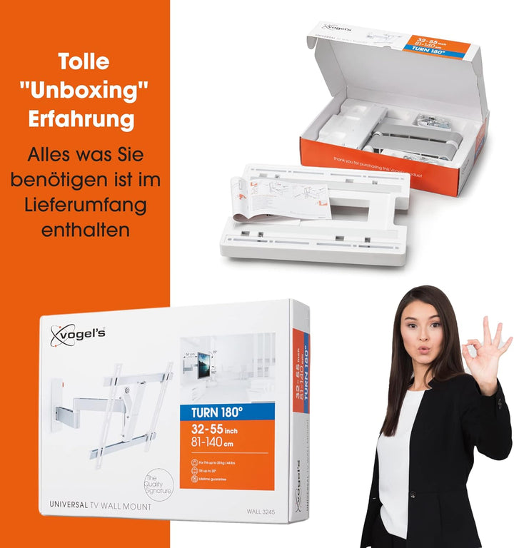 Vogel's WALL 3245 schwenkbare TV Wandhalterung für 32-55 Zoll Fernseher, max. 20 kg schwenkbar bis z