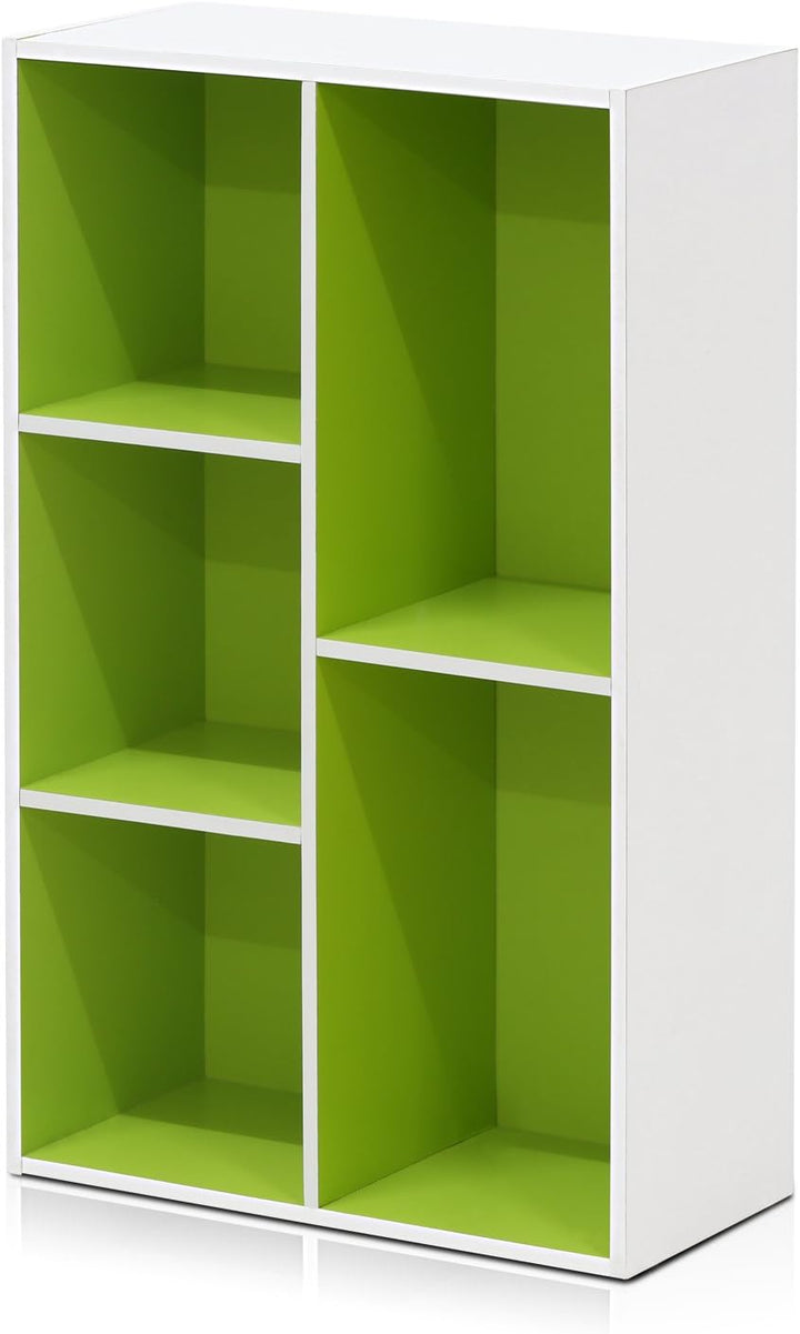 Furinno offenes Bücherregal mit 5 Fächern, holz, Weiss/Grün, 49.5 x 23.9 x 80 cm 5 Fächer Weiss/Gree