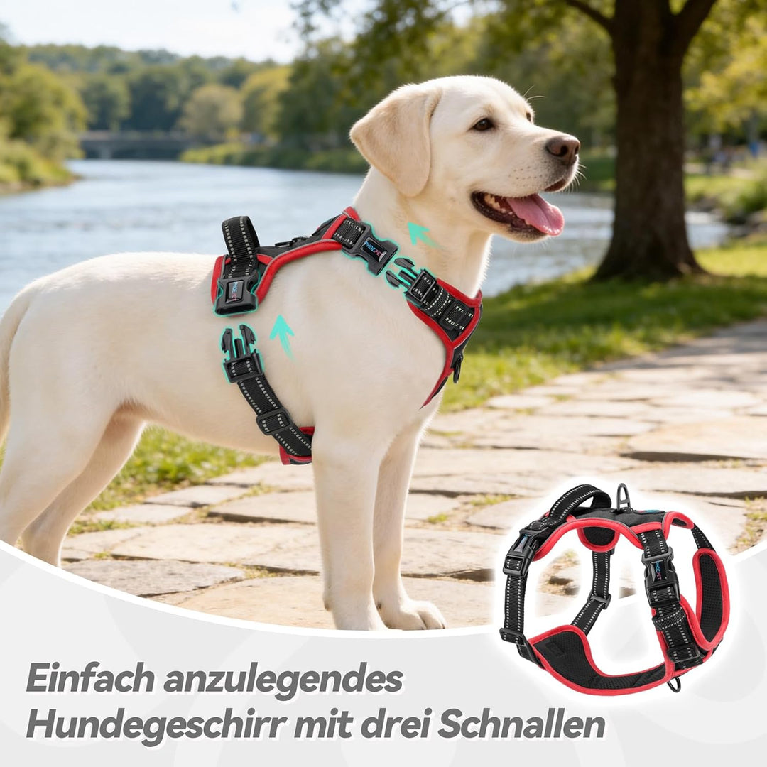 PHOEPET Verstellbares Sicherheitsgeschirr für mittlere und grosse Hunde mit gepolstertem Griff und r