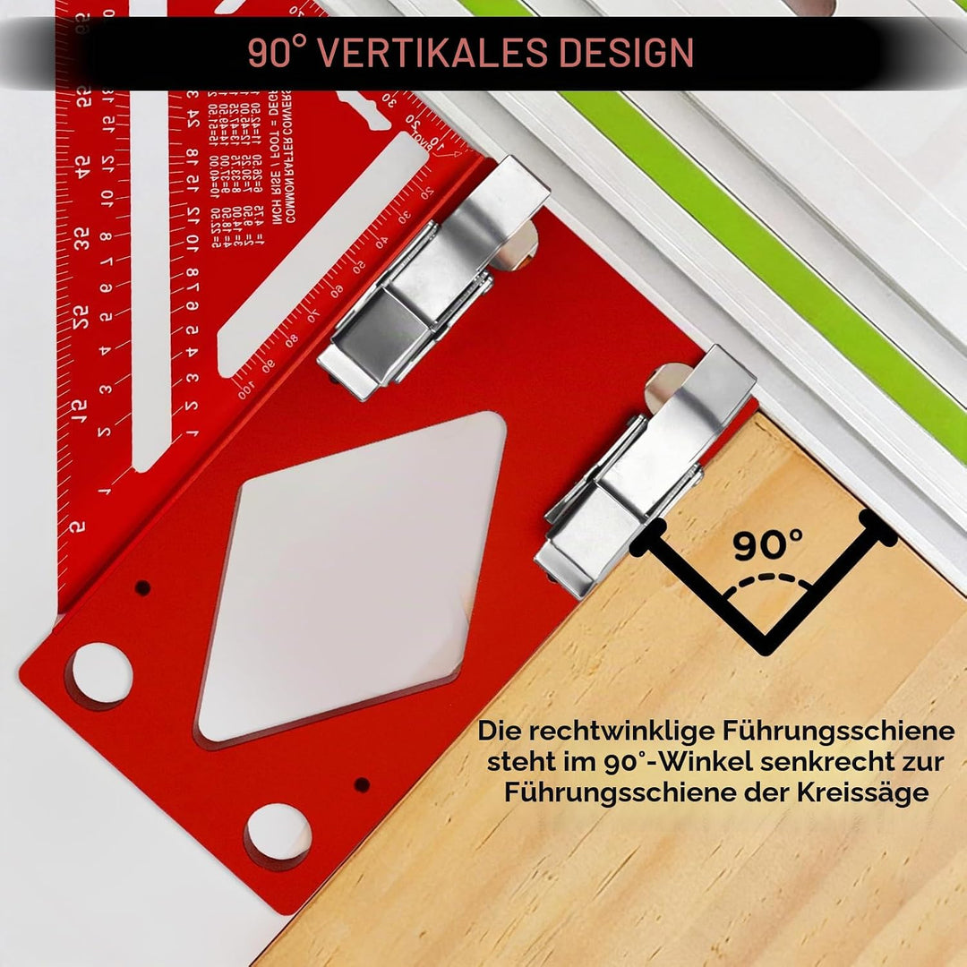 90° Winkelanschlag + Metrisch Imperial Dreieckslineal, CNC-gefräster 90° Anschlag mit Kantenführung,