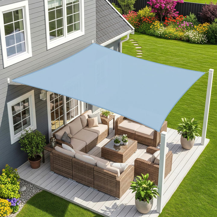 Sunnylaxx 4x4m Sonnensegel Quadrat, Wasserdicht Sonnenschutz Sunsegel Color Graublau, 95% UV-Schutz,