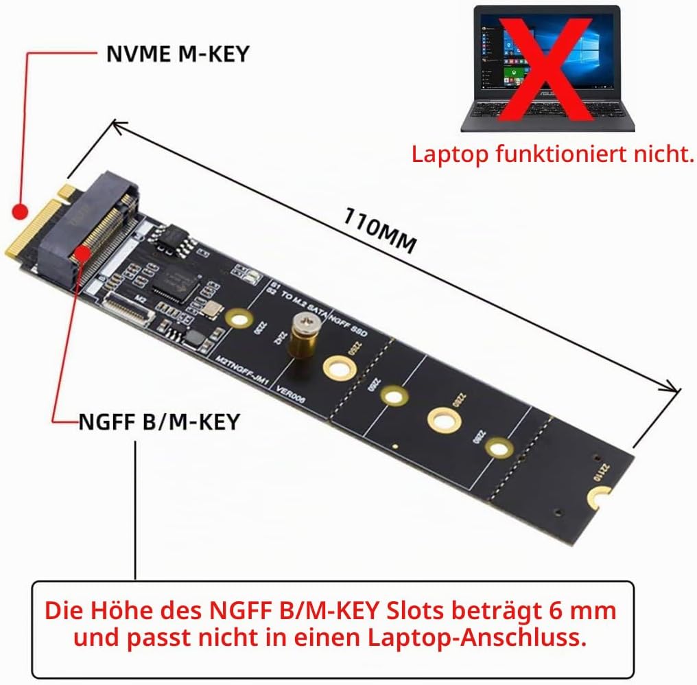 chenyang M.2 SSD SATA NGFF B+M Key auf NVME M-Key Erweiterungskarten Konverteradapter JMB582 Chipsat
