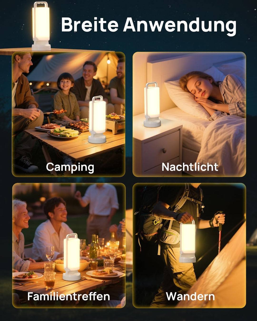 Eventek Solar Campinglampe 8000mAh, Ultrahelle Faltbare LED Camping Licht mit 3 Modi und Touch-Steue