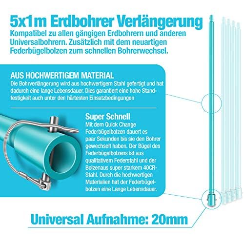 BRUNNENTAL ® 5m Verlängerung + 5x Quick Change - Für Brunnenbohrer Erdbohrer Handerdbohrer zum Tiefe