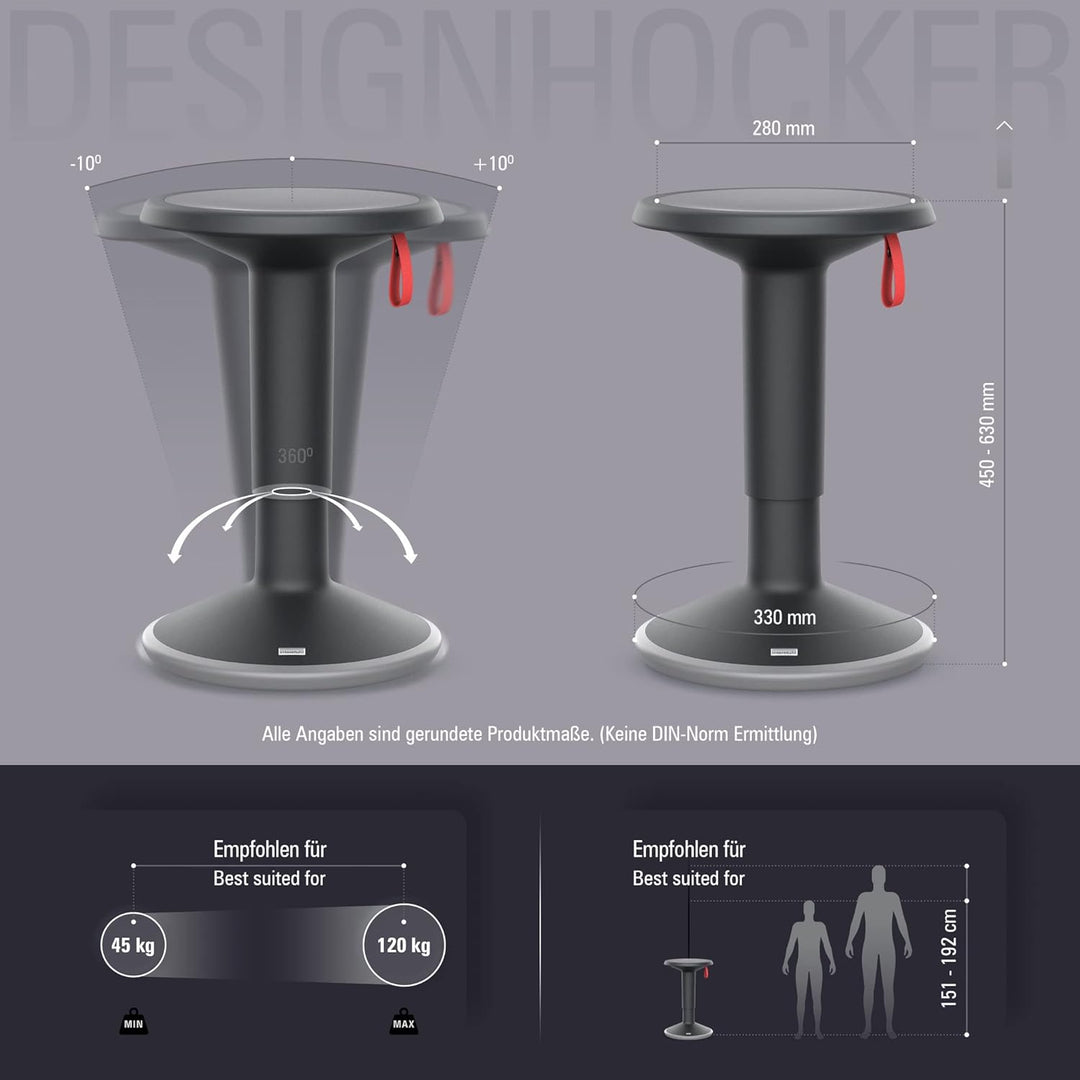 Interstuhl UPis1 - ergonomischer Sitzhocker mit Schwingeffekt - höhenverstellbar - Hocker mit rutsch
