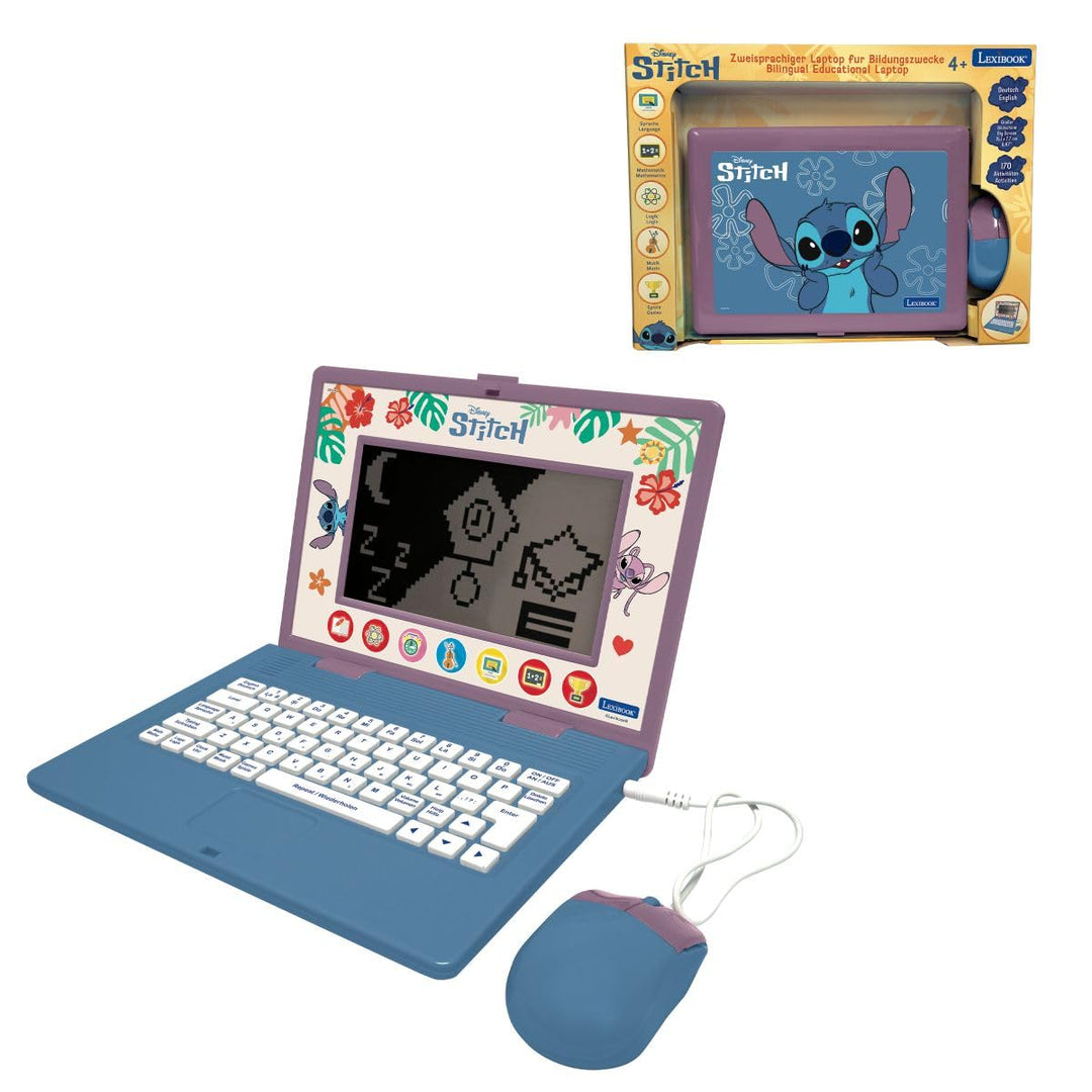 Lexibook, Disney Stitch, Bilingualer Lern-Laptop Disney Stitch, 170 Aktivitäten auf Englisch/Deutsch
