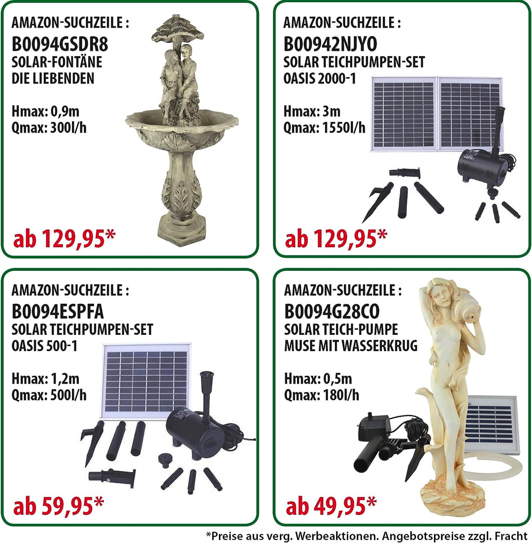 Amur SOLAR TEICHPUMPE Oasis 501R Solar-Teichpumpen-Set für Garten und TEICH SPRINGBRUNNEN