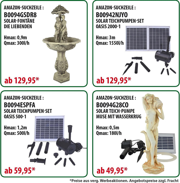 Amur SOLAR TEICHPUMPE Oasis 501R Solar-Teichpumpen-Set für Garten und TEICH SPRINGBRUNNEN