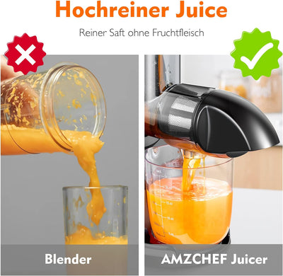 AMZCHEF Entsafter Gemüse und Obst - Entsafter Slow Juicer mit Rückwärts-Kau-Funktion - Zartes Zerkle