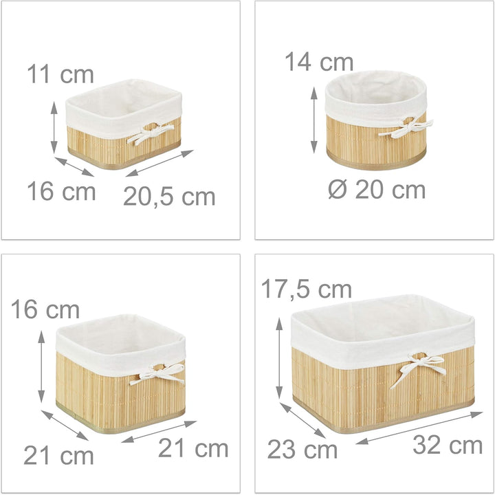 8 x Aufbewahrungskorb Bambus, Aufbewahrungsbox für Regal und Schrank, Dekokorb Stoffeinsatz, Regalko