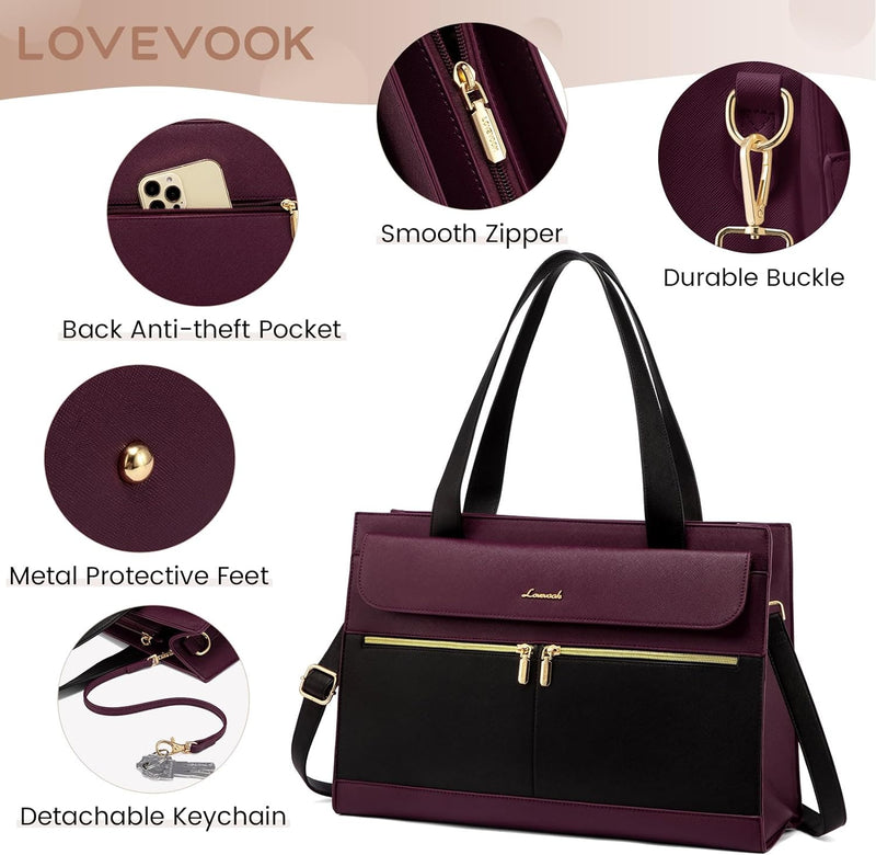 LOVEVOOK Laptoptasche Damen 15,6 Zoll, Elegant Handtasche Arbeitstasche Gross Shopper Business Tasch