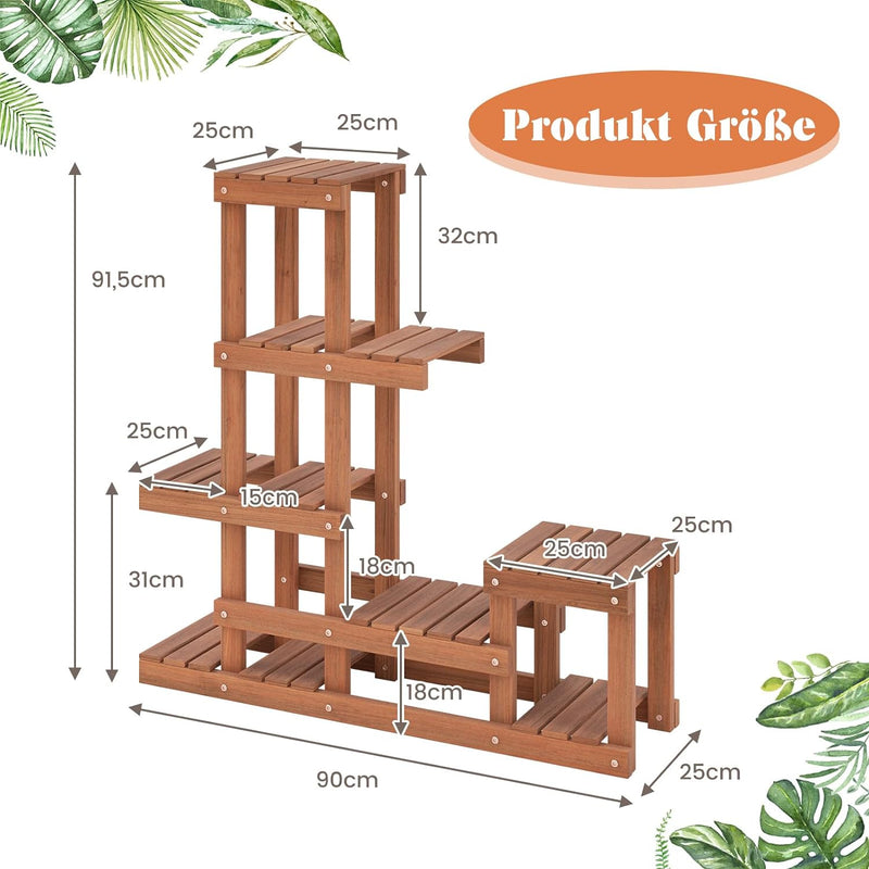 COSTWAY Pflanzenregal mit 6 Ebenen, Blumenregal Holz, Blumenständer, Blumentreppe, Pflanzentreppe, H