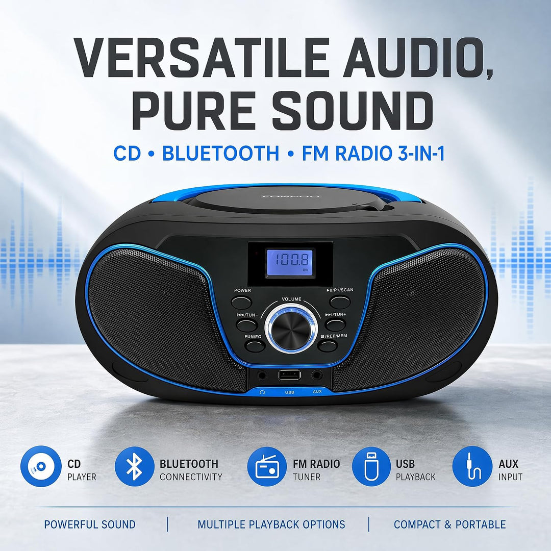 Tragbares CD-Radio - Kinder CD-Player Boombox mit USB-Eingang | AUX-Eingang | Kopfhöreranschluss | U