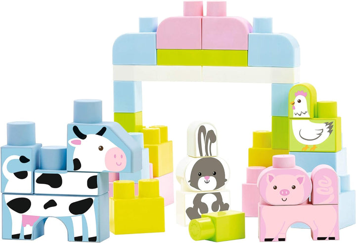 Ecoiffier – Abrick bunter Bauernhof – 50 grosse Bauklötze in Tierform, bunte XL-Bausteine in Box, fü