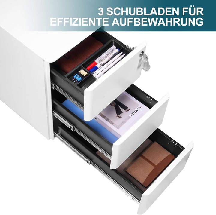 LVSTEEL Aktenschrank mit 3 Schubladen und Schloss,Weiss, OFC332W01, Weiß 53,7cm H*30,0 cm W-3 S