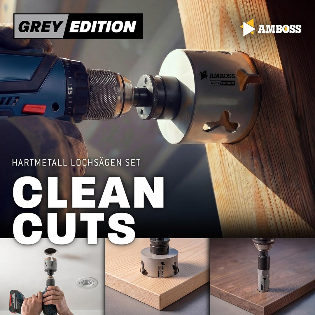 Amboss Universal-Lochsägen Set Ø 22-83 mm | 9-teilig | inkl. 6-kant Aufnahme | HM Power Set… Set Ø 2