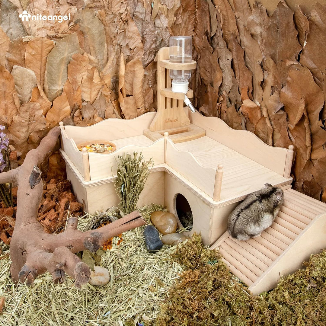 Niteangel Hamster Play Holzplattform & Mehrkammer-Serie Labyrinthzaun für Zwerg-Syrische Hamster, Re