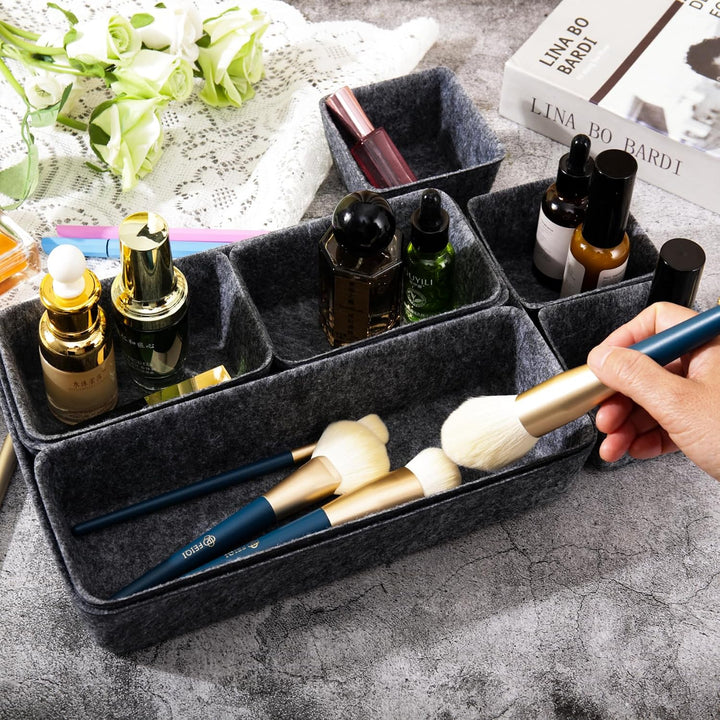 8 x Filz-Schubladen-Organizer-Tablett, flache Schreibtisch-Schmuck-Aufbewahrungsbox, spart Platz auf