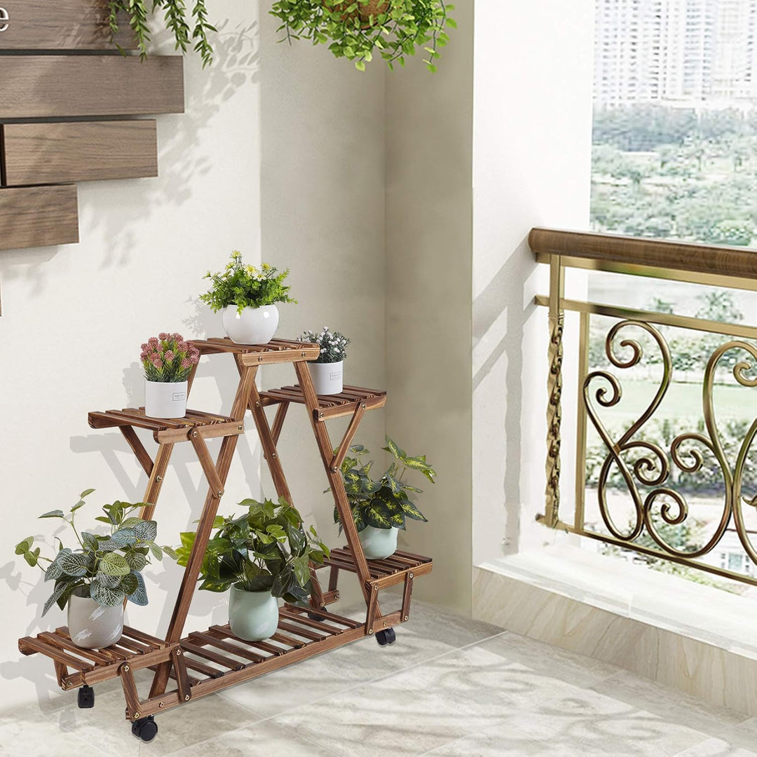 unho Blumenregal Rollbar, Blumentreppe 6 Ebenen, Pflanzentreppe für Indoor Balkon Wohzimmer Outdoor