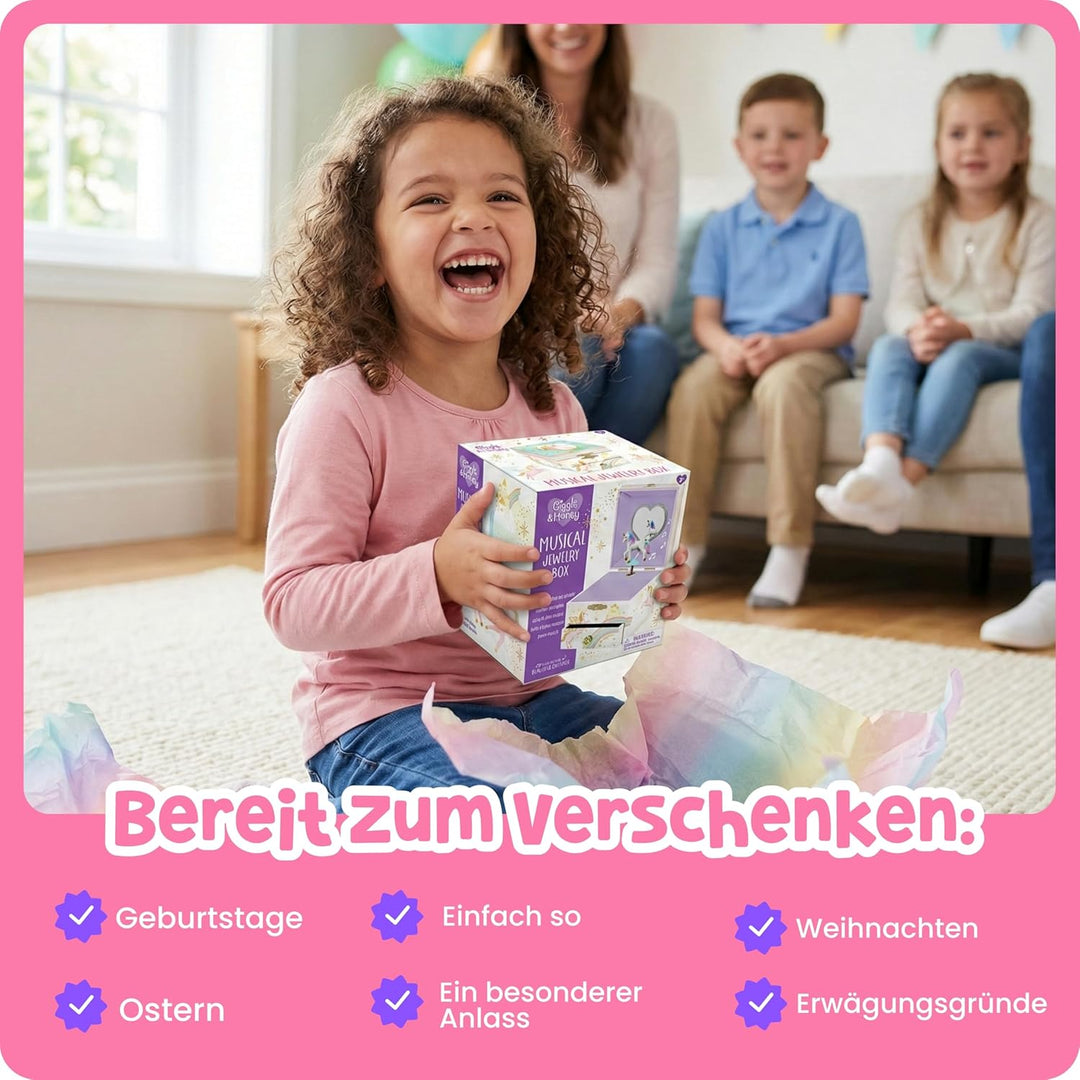 Musikalisches Einhorn-Schmuckkästchen für Mädchen – Kinder tanzende Einhorn-Spieluhr mit Spiegel, Ei