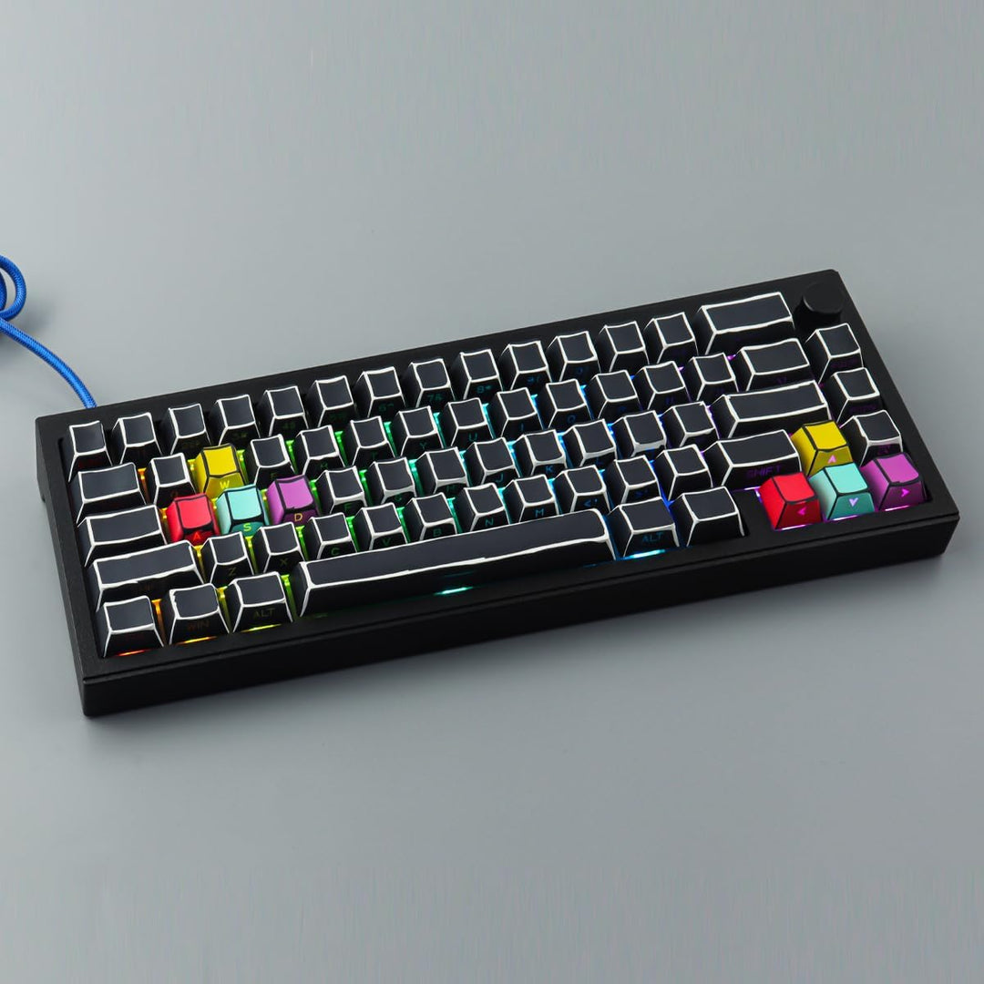 Sunzit PBT Custom Keycaps 128 Tasten Cherry Profil Dye-Sub Sketch Schwarz Tastenkappen Set Durchschi