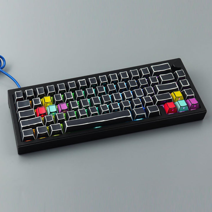 Sunzit PBT Custom Keycaps 128 Tasten Cherry Profil Dye-Sub Sketch Schwarz Tastenkappen Set Durchschi