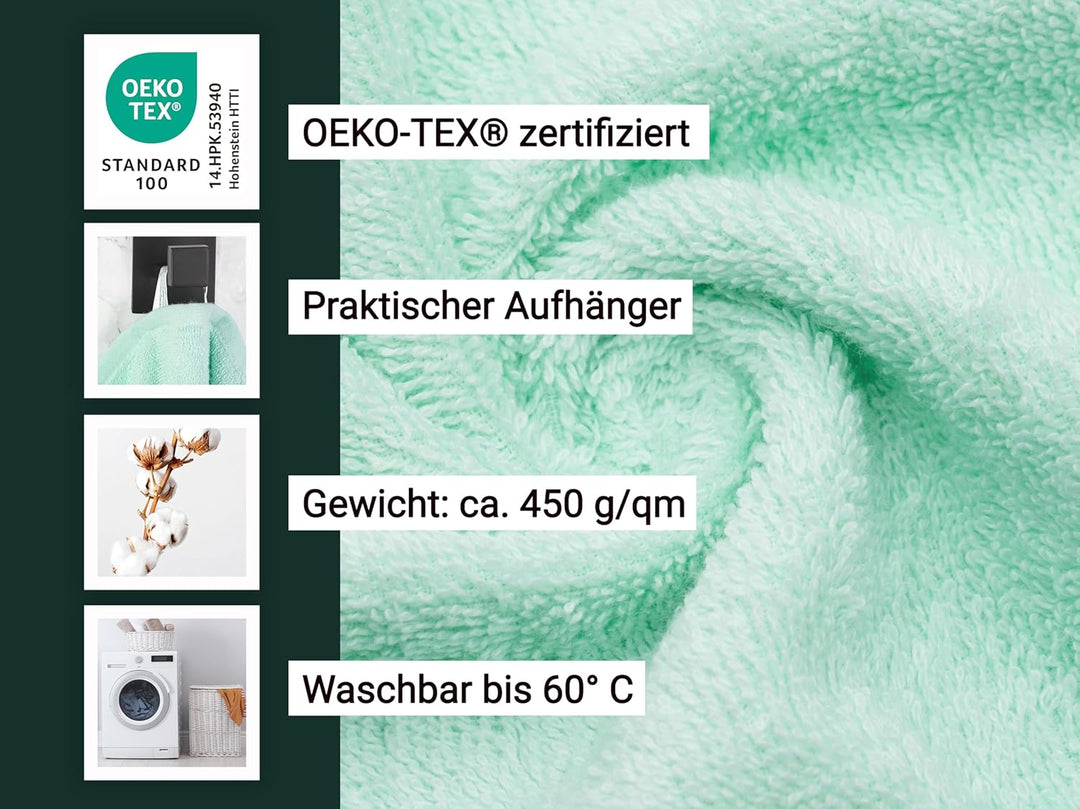 ZOLLNER 5er Set Duschtücher, Badehandtücher, 70x140 cm, Baumwolle, Mint 5er Set Mint, 5er Set Mint