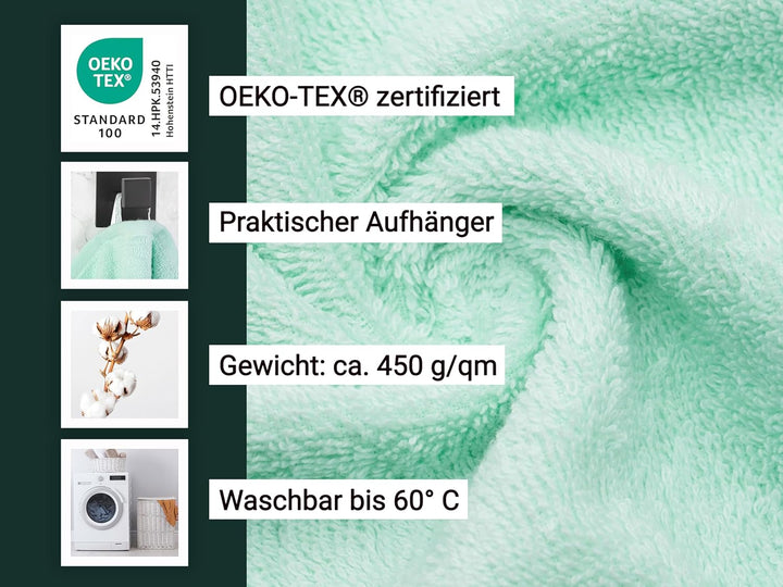 ZOLLNER 5er Set Duschtücher, Badehandtücher, 70x140 cm, Baumwolle, Mint 5er Set Mint, 5er Set Mint
