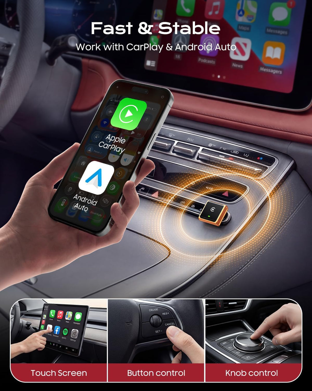CarPlay Wireless Adapter 2026, verbessertes Aluminiumgehäuse für Apple CarPlay & Android Auto, wande