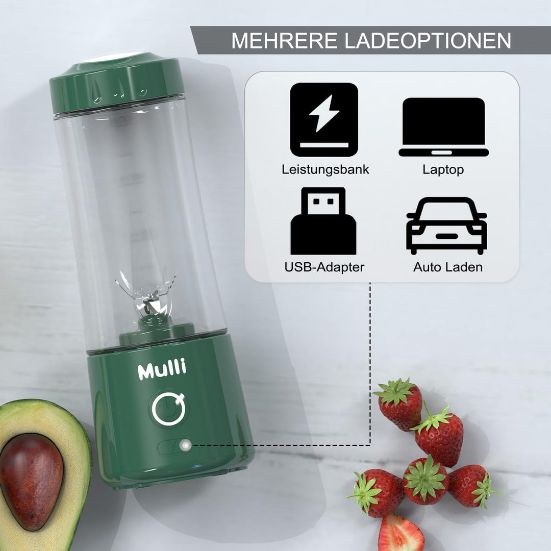 Mulli Tragbarer Mixer,USB-C wiederaufladbarer persönlicher Mixer für Smoothie und Shakes,Mini-Mixer