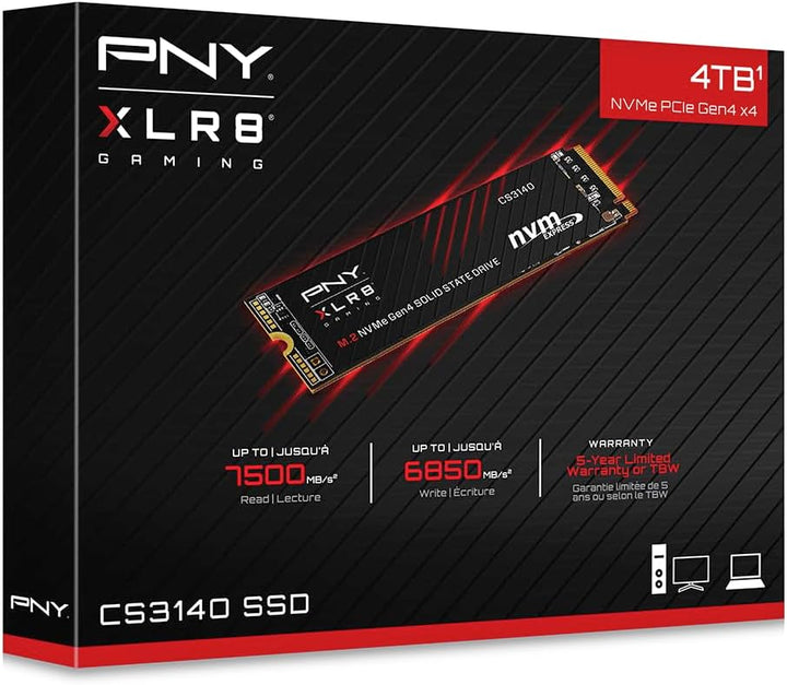 PNY XLR8 CS3140 4TB M.2 NVMe Gen4 x4 interne Solid State Drive (SSD) - M280CS3140-4TB-RB SSD 4TB, SS