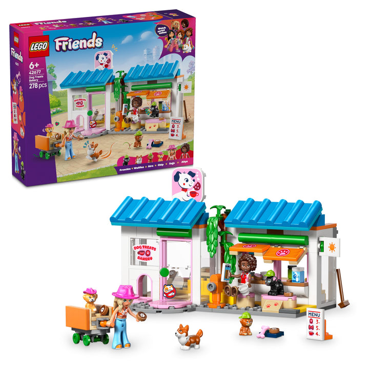 LEGO Friends Hundekuchenbäckerei - Kinder Einkaufsladen mit 2 Mini Puppen, 4 Tierfiguren, Tiertraget