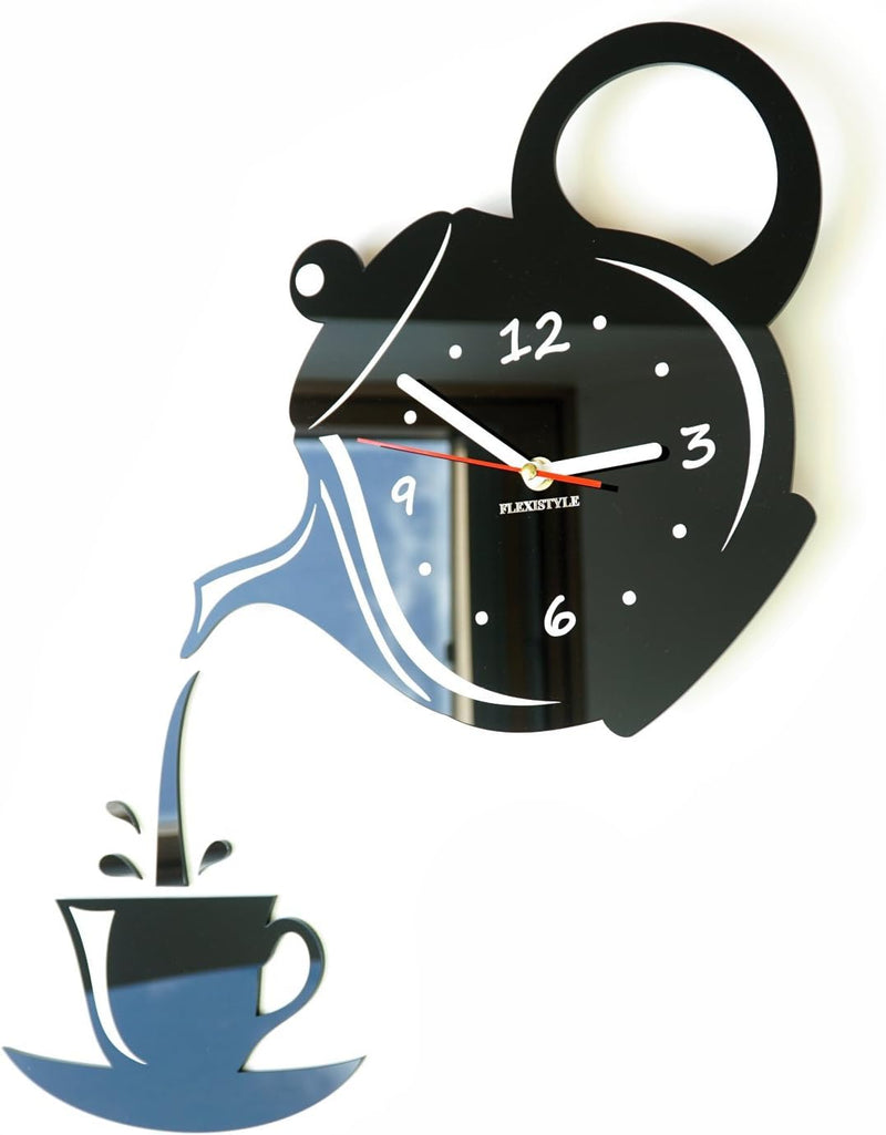 FLEXISTYLE Moderne Wanduhr für die Küche Tasse Und Kanne, 45 cm x 45 cm, 3D, leise, Design, Made in