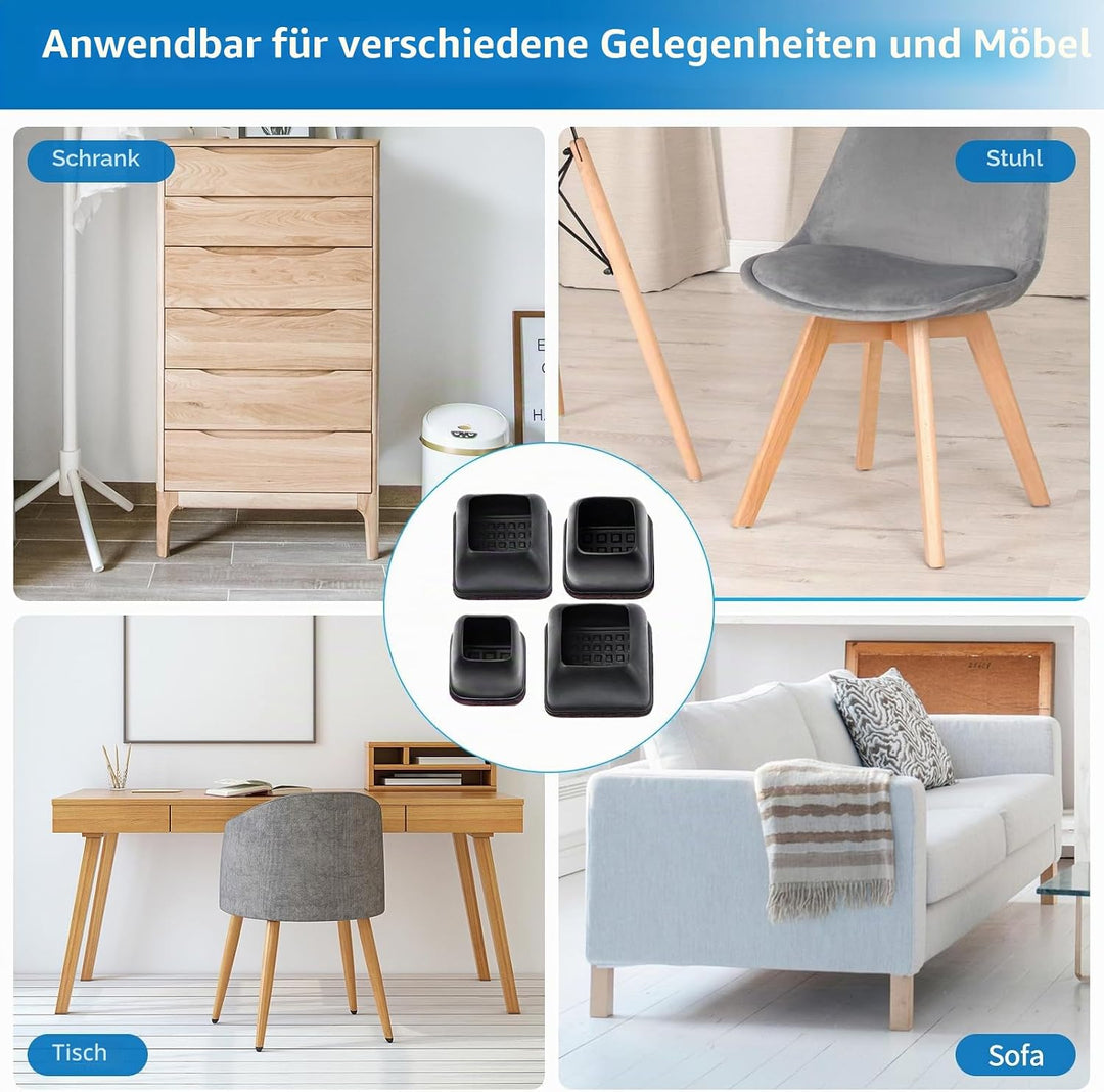 Ezprotekt Schutzkappen Für Stuhlbeine mit Filz, Gummi Möbel Beinbecher, Ø13-20mm Tischbeinbezug, Möb