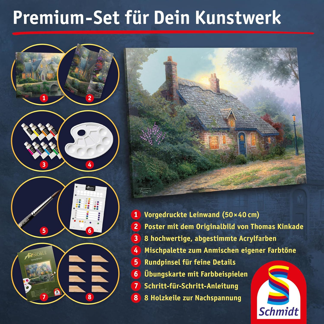 Moonlight Cottage: My Artnoble® Thomas Kinkade | Premium-Malset mit vorgedruckter Leinwand und Acryl