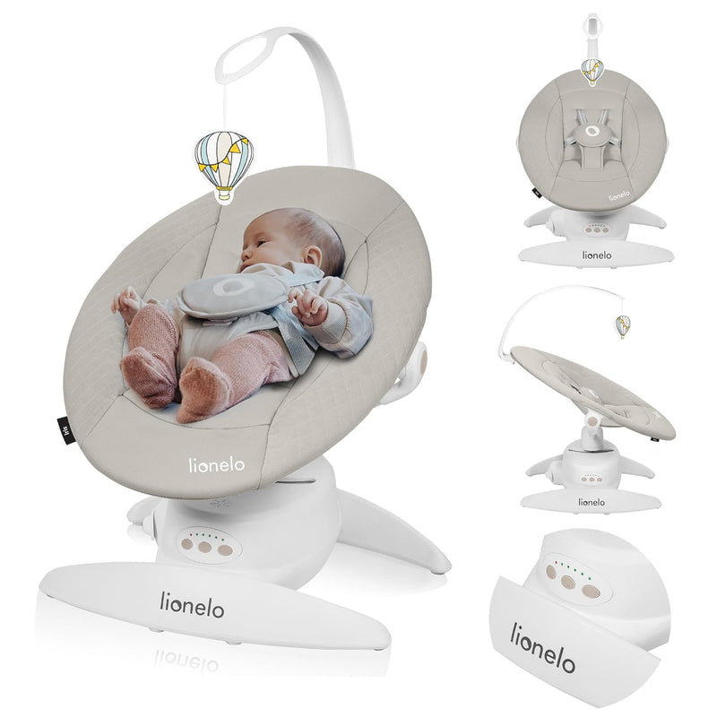 LIONELO Iris Elektrisch Babywippe 360o drehbar für Babys bis zu 9 kg Verstellbare Rückenlehne, 5 Wie