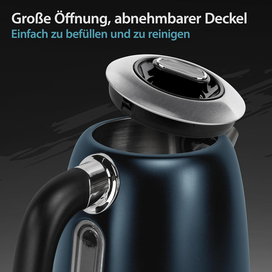 T24 Edelstahl Wasserkocher 1,7 L mit 7 einstellbaren Temperatureinstufen 2200W LCD Display | Kalk-Fi