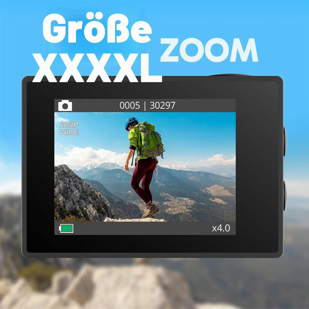 AKASO Action Cam mit 60cm Stativ Selfie Stick und Tasche, 4K30FPS 20MP WiFi Unterwasserkamera EIS St