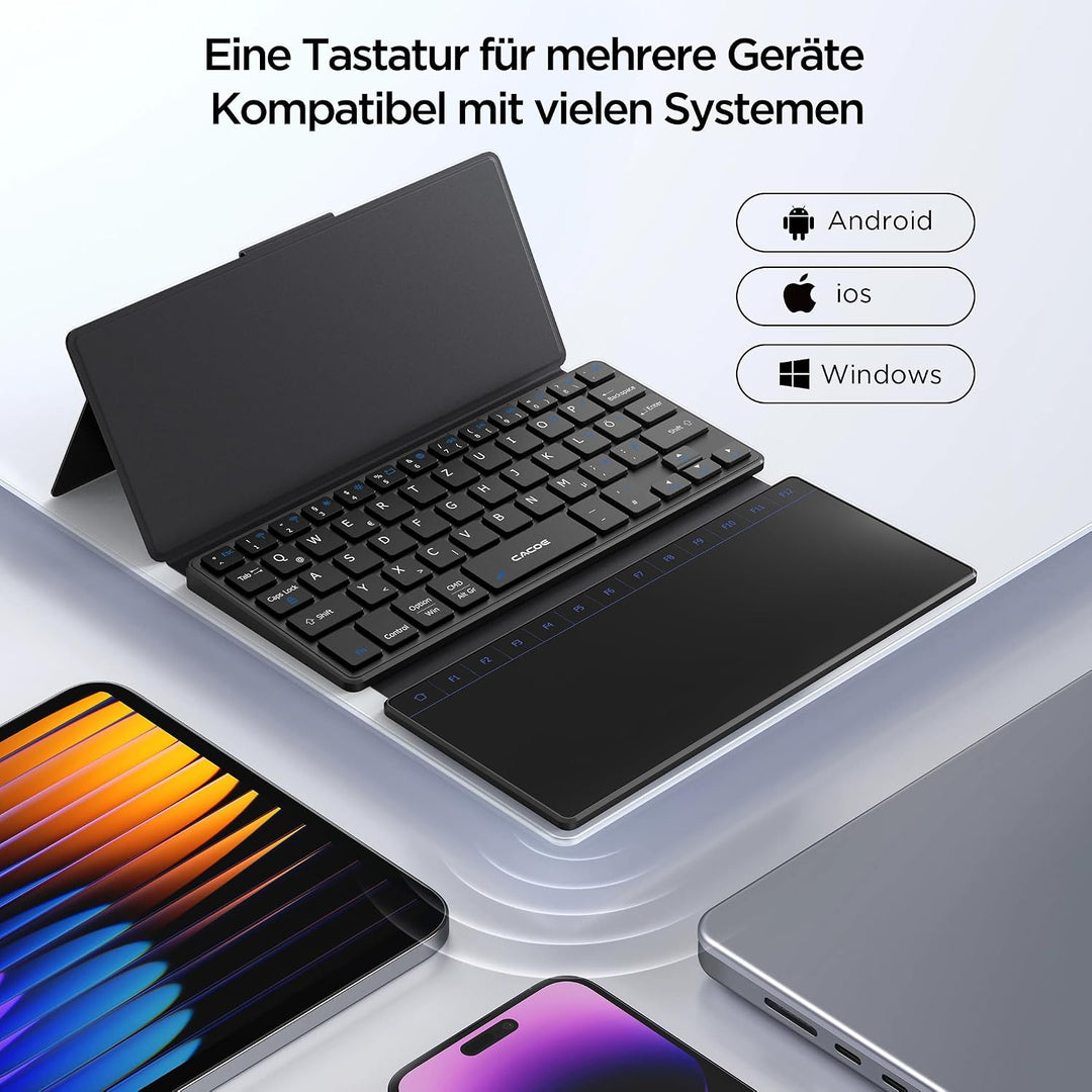 CACOE Mini Bluetooth Tastatur Mit Touchpad für Handy, Ultraflache Tragbare, Faltbare, Dual-Channel Q