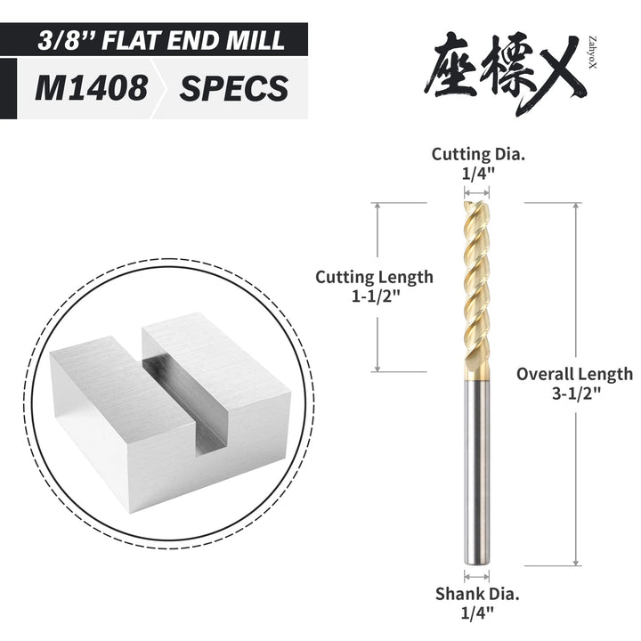 ZahyoX 3 Flöten ZrN-beschichteter Vierkantschaftfräser für Aluminium, Vollhartmetall-Upcut-Spiral-CN