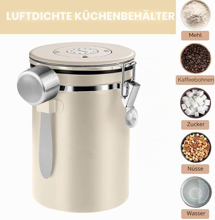 LEKEFET 1,8L Kaffeedose Luftdicht aus Edelstahl Kaffeedosen Kaffeebehälter Aromadicht mit Löffel Kaf