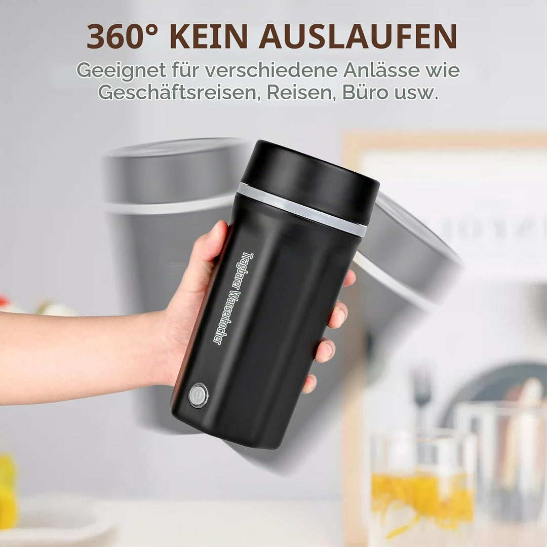 Reise Wasserkocher Klein Elektrische Wassertasse 500ML Tragbarer Mini-Heizbecher 304 Edelstahl Liner