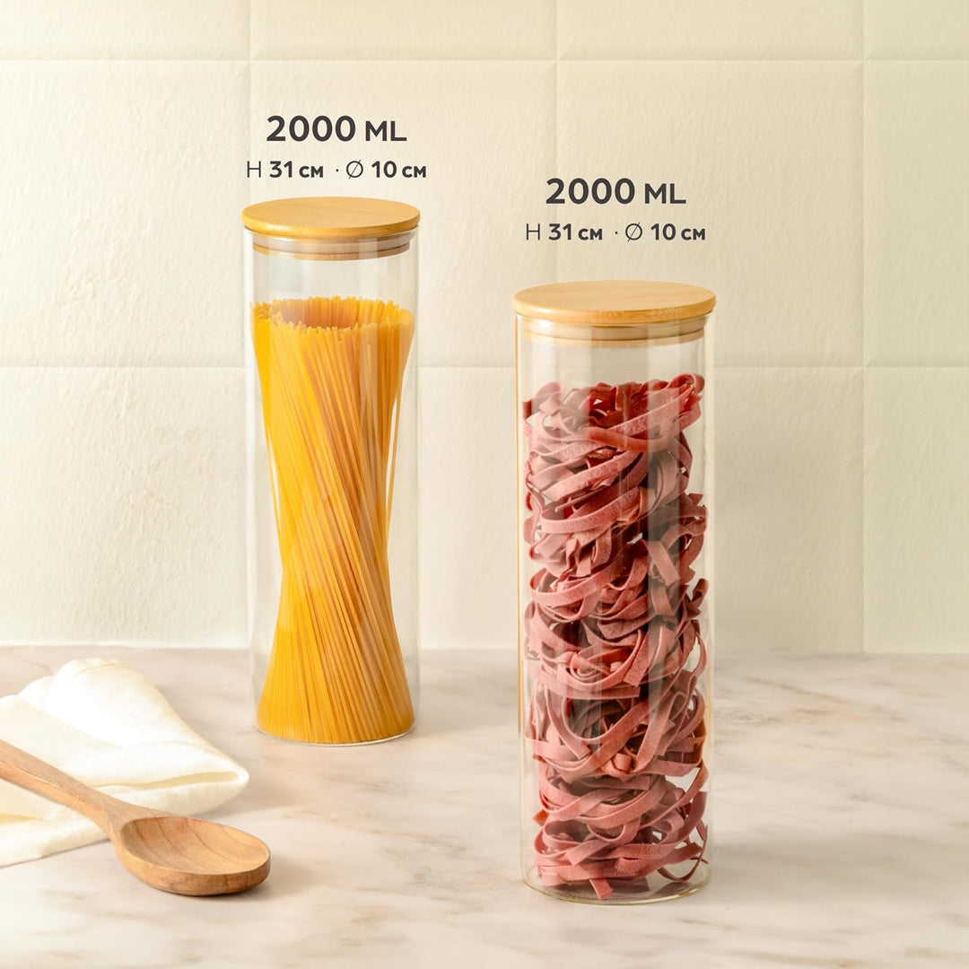 Praknu Vorratsdosen für Spaghetti 2er Set - Luftdicht mit Deckel - Spülmaschinenfest - Hoch 30cm