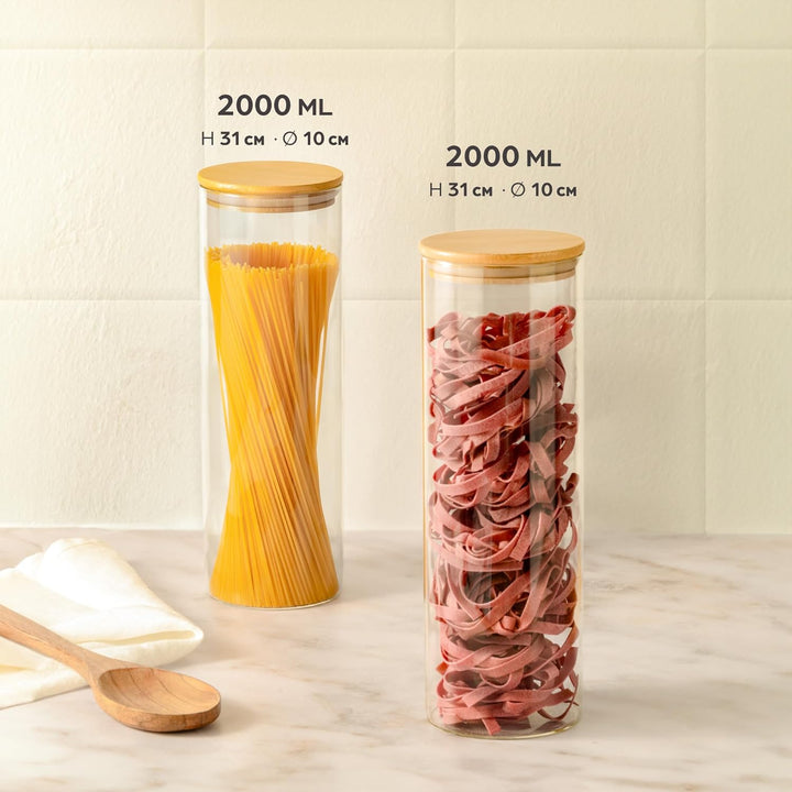 Praknu Vorratsdosen für Spaghetti 2er Set - Luftdicht mit Deckel - Spülmaschinenfest - Hoch 30cm